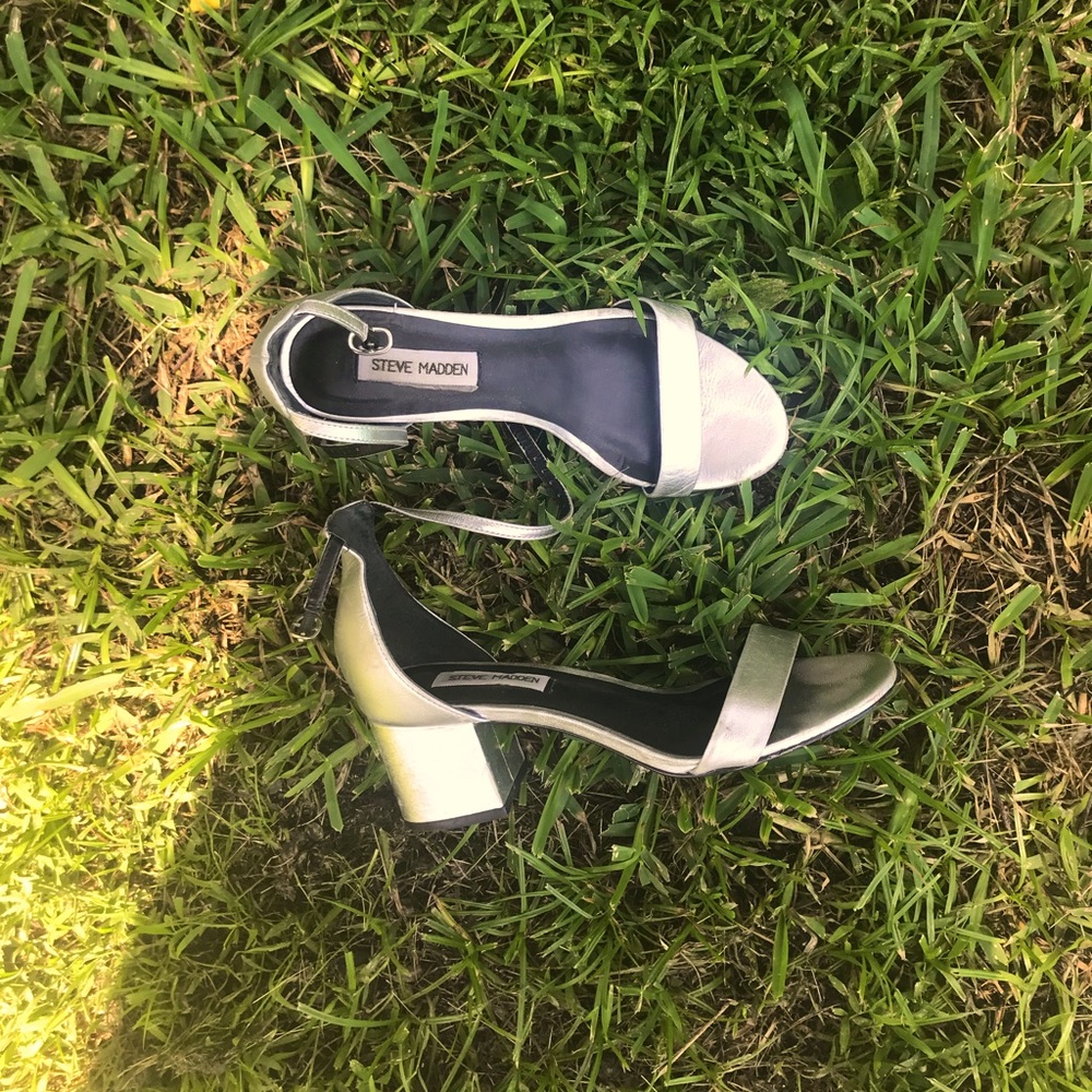 Silver Steve Madden block heels